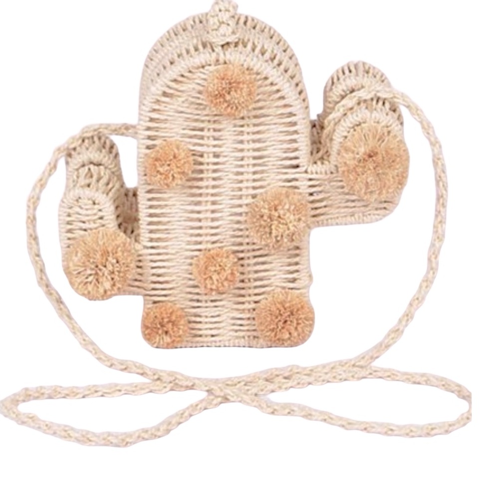 Boho Cactus‎ Pom Basket Weaved Clutch or Handbag
